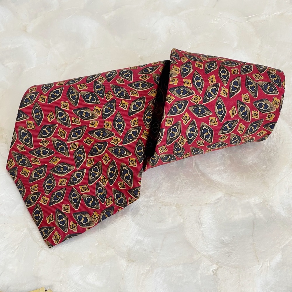 Vintage Christian Dior Red Gold Brown Floral Mens Silk Tie Designer Classic